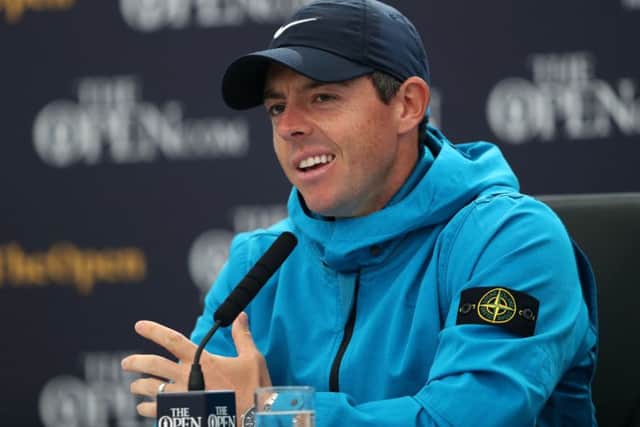 Northern Ireland's Rory McIlroy in a press conference during preview day four of The Open Championship 2019 at Royal Portrush Golf Club