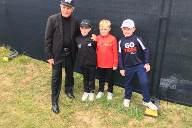 Nine-time major winner Gary Player with young golfing stars Harry O'Hara, Tiernan Bradley and Parker Bonnes