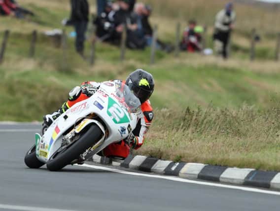 Bruce Anstey on the Padgetts Honda RS250 at the Classic TT in 2017.