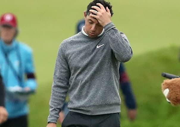 A crushed Rory McIlroy on the eighteenth hole at Royal Portush, after a remarkable near comeback