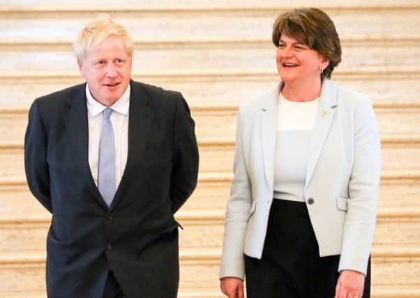Boris Johnson with Arlene Foster after a meeting in Stormont earlier this month