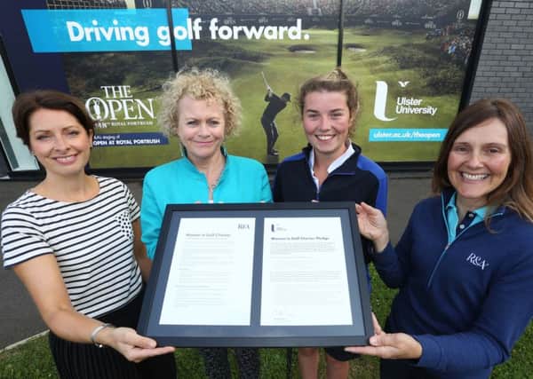 Professor Karise Hutchinson, Provost Ulster University Coleraine campus; Niamh Lamond, UU chief operating officer; Judith Allen, UU Golf Scholar and Sports Studies student; and Jackie Davidson, assistant director - Golf Development at the R&A.
