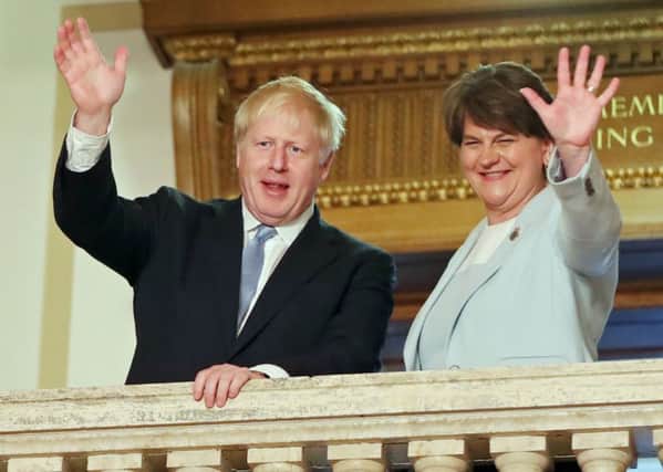 Boris Johnson and Arlene Foster in Stormont last month