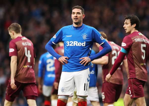 GLASGOW, SCOTLAND - FEBRUARY 16: Kyle Lafferty of Rangers looks on during the Ladbrookes Scottish Premiership match between Rangers and St Johnstone at Ibrox Stadium on February 16, 2019 in Glasgow, Scotland. (Photo by Ian MacNicol/Getty Images)