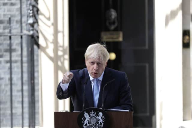 New Prime Minister Boris Johnson makes a speech outside 10 Downing Street yesterday