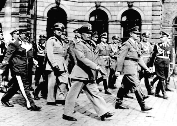 Hermann Goering, Count Ciano,  Benito Mussolini, Adolf Hitler and Heinrich Himmler (in SS uniform). Members of Nazi organisations climbed higher up the social ladder than non-members during the Third Reich, researchers have said. PA/PA Wire