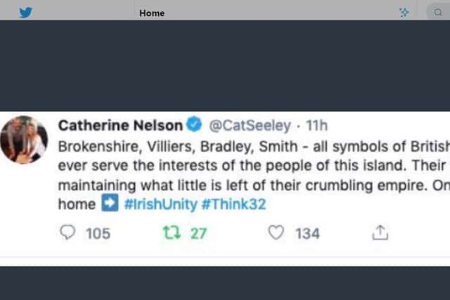Cllr Catherine Nelson tweet