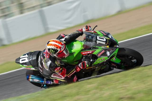 Kawasaki rider Jonathan Rea in action at Suzuka in Japan.