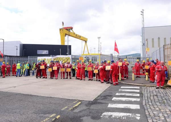 Pacemaker Press 29-07-2019: Workers at Harland and Wolff. Picture By: Arthur Allison/Pacemaker.