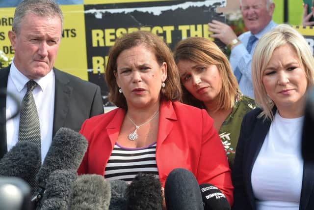 Sinn Fein leader Mary Lou McDonald speaks to the media at Stormont