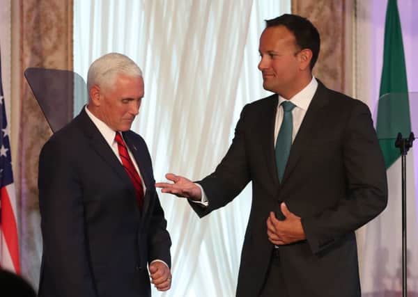 US Vice President Mike Pence during a joint news conference with Taoiseach Leo Varadkar at Farmleigh House in Dublin, Ireland. Pic by Liam McBurney/PA Wire