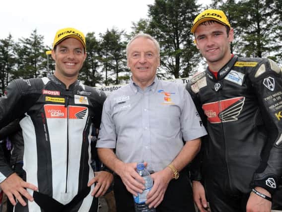 Northern Ireland race team owner Wilson Craig with William Dunlop (right)  and Cameron Donald. Picture: Pacemaker Press.