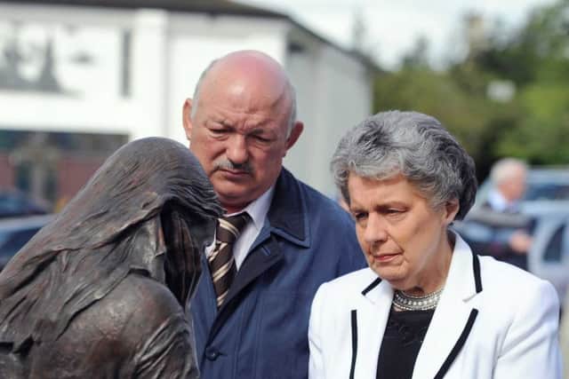 Claudy bomb survivor 
Mary Hamilton and David Temple, whose brother William was killed in the attack, attending the memorial to those killed on the 40th Anniversary of the atrocity. Photo: Colm Lenaghan/Pacemaker