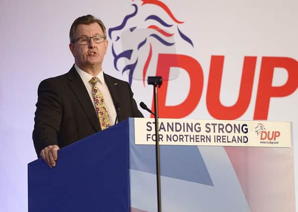 Jeffrey Donaldson, who is DUP MP for Lagan Valley. "Sir Jeffrey should explain why he believes we will get a deal when Amber Rudd says the opposite," says Robin Swann MLA