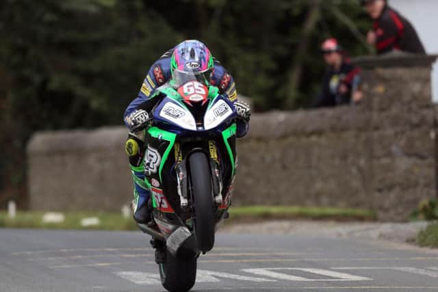 Skerries man Michael Sweeney in action on the MJR BMW at the East Coast Festival at Killalane on Sunday. Picture: Stephen Davison/Pacemaker Press.