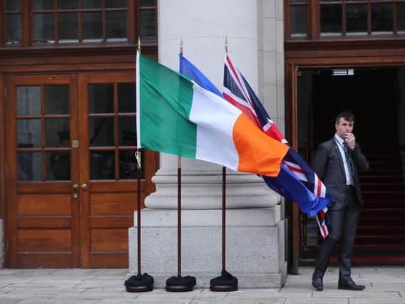 Officials await the arrival of Prime Minister Boris Johnson, who will meet Taoiseach Leo Varadkar in the Government Buildings during his visit to Dublin.