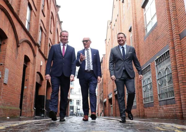 Stephen Kelly, Manufacturing NI, Colin Neill, Hospitality Ulster and Glyn Roberts, Retail NI.Photo: Kelvin Boyes/ Press Eye/PA Wire