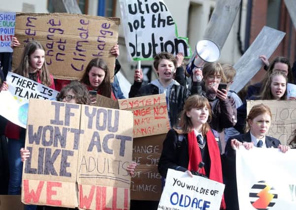 Press Eye - Belfast - Northern Ireland - 15th March 2019

School pupils hold a climate change protest in the Cornmarket area of Belfast City Centre. 

Picture by Jonathan Porter/PressEye
