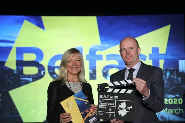 Pictured are Suzanne Wylie, Chief Executive of Belfast City Council, and Joe ONeill, Chief Executive of Belfast Harbour and chair of the Belfast at MIPIM taskforce, at the launch of MIPIM 2020 at Belfast Harbour Studios