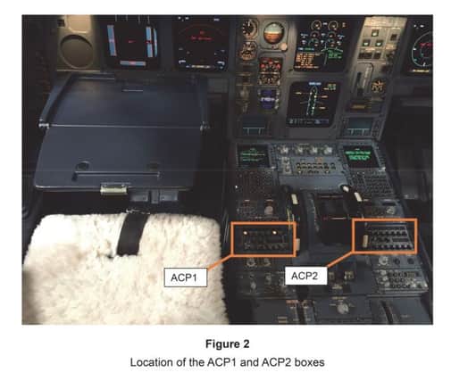 Undated handout photo issued by the Air Accident Investigation Bureau (AAIB) of the console from the cockpit of a Airbus A330 showing the Audio Control Panels (ACPs) which were damaged when a pilot spilt coffee from a cup on his tray table during a flight from Frankfurt, Germany to Cancun, Mexico on February 6. The spillage created "significant communication difficulty" for the pilots flying the Condor aircraft, causing it to be diverted to Shannon. PA Photo. Issue date: Monday August 12, 2019