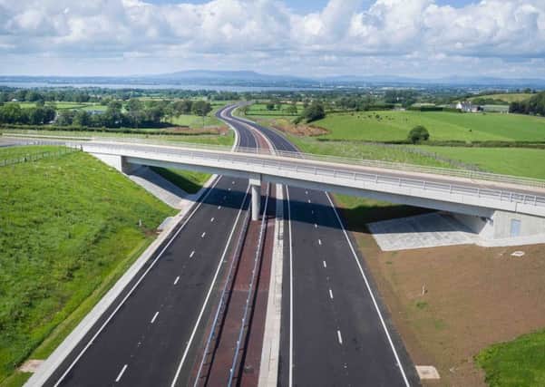 A section of the first phase of £185million A6 upgrade, from Randalstown to Castledawson. This section is between the M22 and Toome, and opened on Thursday September 11 2019. It looks towards Lough Neagh. Two other sections of the A6 will open in the coming years