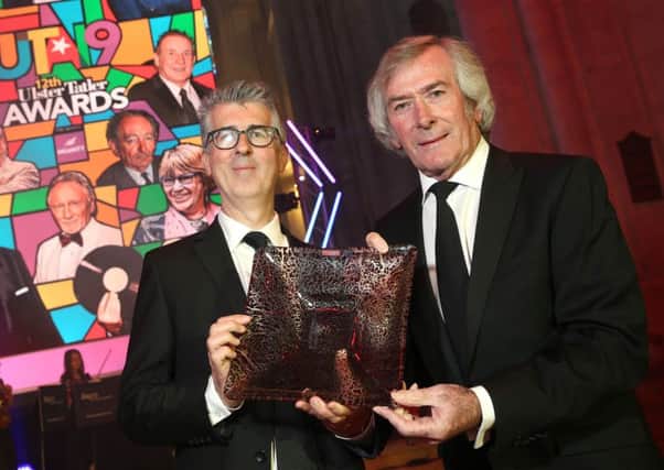 Goalkeeping legend 
Pat Jennings (right) receives a Lifetime Achievement award from the Ulster Tatler's editor, Chris Sherry at the Ulster Tatler Awards. Picture: Stephen Davison/Pacemaker