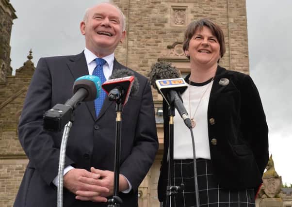 Martin McGuinness and Arlene Foster outside Stormont Castle in 2016. That August they sent a joint letter to the prime minister, which Jim Allister says "set the ball rolling on the nonsense of special status for Northern Ireland". 
Pic Colm Lenaghan/Pacemaker