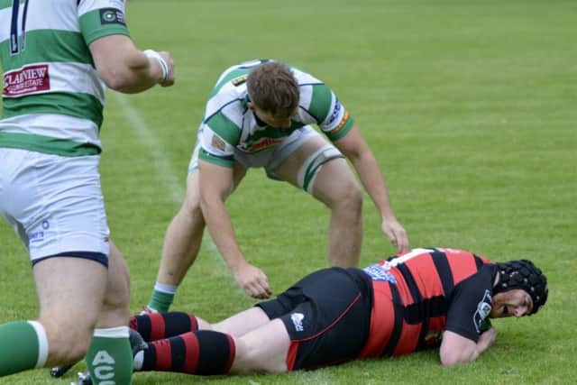 Eoin OHagan scored City of Armaghs first try against Omagh Accies. Pic by Ken Redpath.