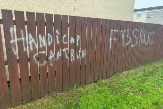 Sickening grafitti daubed on the home of pensioners at Altmore/Ardowen.