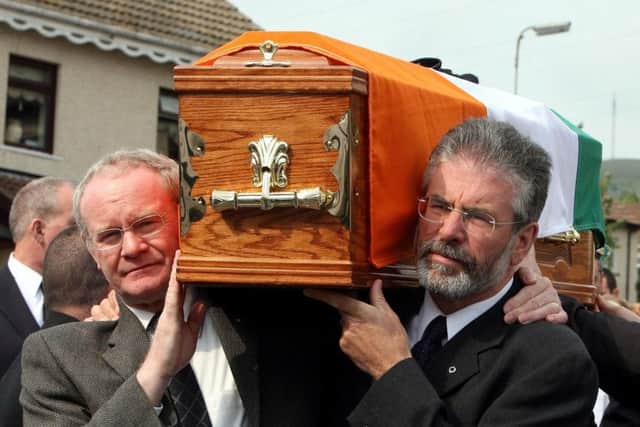 Martin McGuinness and Gerry Adams carrying the coffin of IRA commander Brian Keenan in 2008