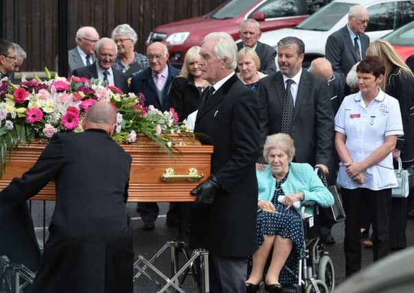 Maureen Luke , cousin of 110-year-old Maud Nicholl during the funeral in Ballymena. Photo Colm Lenaghan/Pacemaker Press