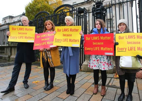 Pro-life campaigners outside court in Belfast