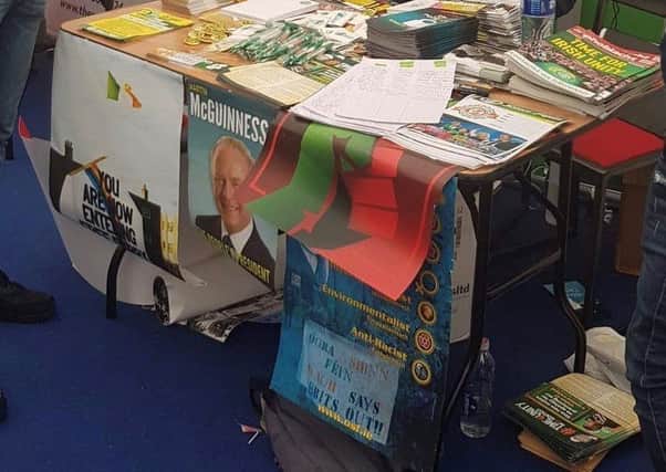 The poster was on display at the Sinn Fein stand