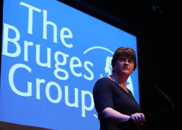 Leader of the Democratic Unionist Party Arlene Foster at a fringe meeting of the eurosceptic Bruges group at the Conservative Party Conference at the Manchester Convention Centre on Monday. Photo: Danny Lawson/PA Wire