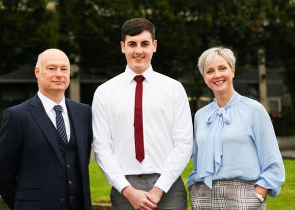 (L-R) Professor Paul Bartholomew (Deputy Vice-Chancellor at Ulster University), Philip Black (Placement student with PwC studying Business Economics at UU), and Lynne Rainey (PwC Deals Partner and NI Student Recruitment lead).
