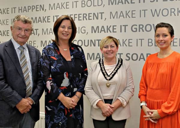 Pictured are (LtoR) Robin Orr, founding member and director, Jayne Taggart, chief executive of Enterprise Causeway, deputy mayor of Causeway Coast and Glens Borough Council, Alderman Sharon McKillop, with Dr Karise Hutchison, chair of the Enterprise Causeway Board.