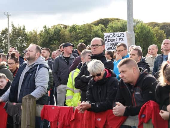 A protest being held after Wrightbus redundancies