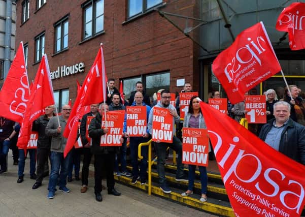 NIPSA trade union members protesting in Londonderry earlier this year.