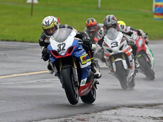 Carl Phillips (Suzuki) leads Ryan Gibson (Suzuki) in the Superbike race at St Angelo in Enniskillen on Saturday.