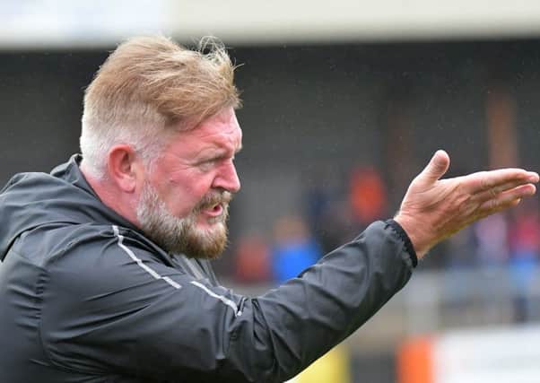PACEMAKER BELFAST  05/10/2019
Carrick Rangers v Coleraine Danske Bank Premiership
Carrick's Manager Michael Hughes during todays game at Taylors Avenue in Carrick.
Photo Kirth Ferris/Pacemaker Press