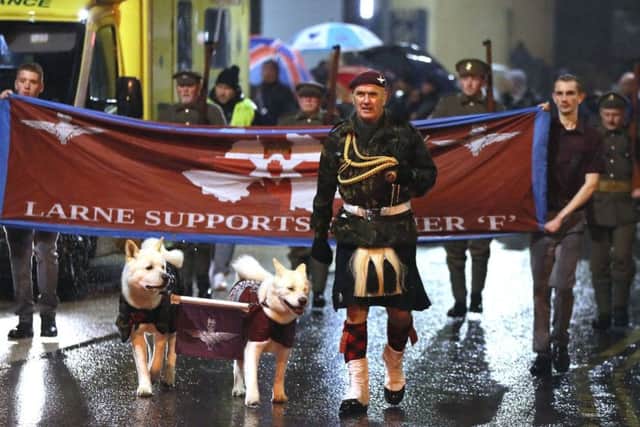 Hundreds turned out to support the rally in Larne in support of the Clyde Valley Flute Band