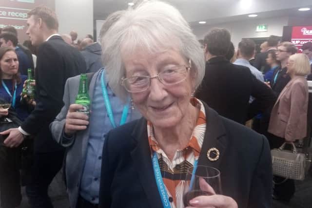 Joan Bamber, a Conservative member from Blackburn, at the DUP reception at the Tory conference in Manchester on Tuesday October 1 2019. "I think we have definitely got to keep the UK together," she says