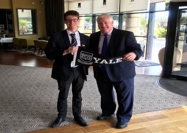 Yale associate director of admissions Keith Light with NI student Aidan Donaghey.