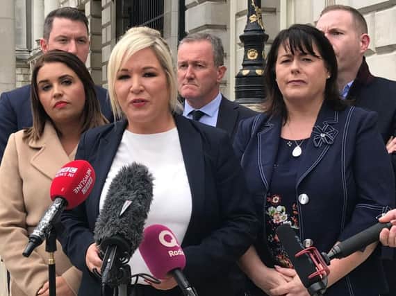 Sinn Fein deputy leader Michelle O'Neill speaking to the media outside Belfast City Hall. Sinn Fein argued that Northern Ireland "can't withstand" being excluded from the customs union and single market