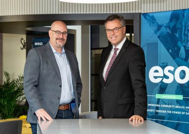 Alastair Hamilton, CEO of Invest Northern Ireland (right) and Chris Dillie, President and CEO of ESO. Pic by Andrew Towe.