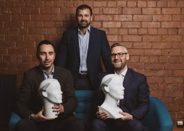 Mark Sterritt, Senior Manager, Northern Ireland, British Business Bank (left); David McCurley, Director, Head of Investments Growth Finance Fund (right) and Dr Jason McKeown, Founder and CEO of Neurovalens (centre).