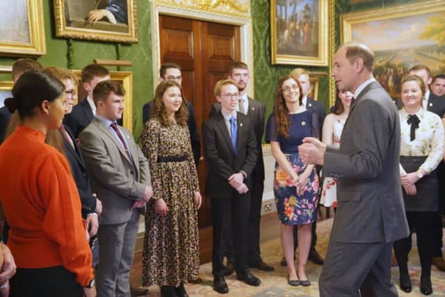 HRH the Earl of Wessex speaks to some of the 80 young people from across Northern Ireland who were presented with their Gold Duke of Edinburgh awards at Hillsborough Castle. Photo by Aaron McCracken