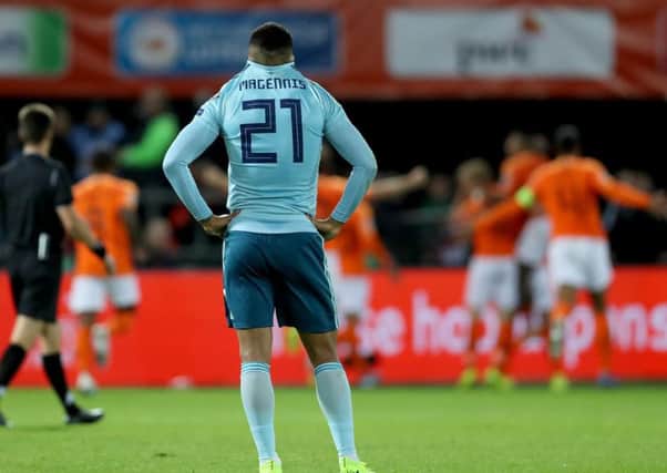 Northern Ireland goal scorer Josh Magennis cannot believe it as Holland snatch the win