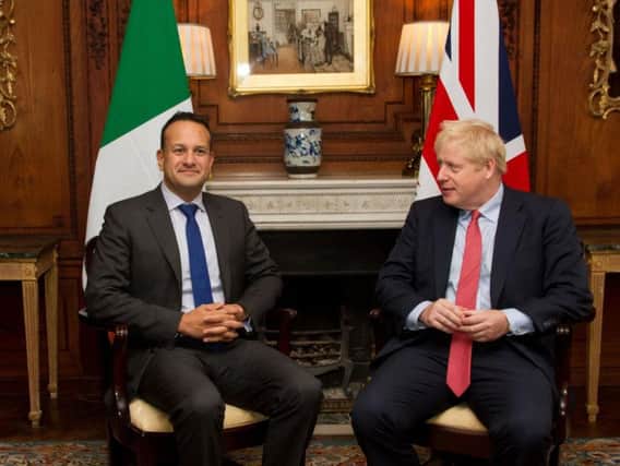 Taioseach Leo Varadkar meeting with Prime Minister Boris Johnson at Thornton Manor Hotel, on The Wirral, Cheshire, on Thursday. (Photo: P.A.Wire)