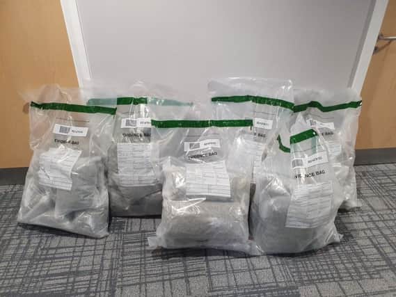 Thirty-two kilograms of suspected herbal cannabis were seized in the Dargan Road area of Belfast